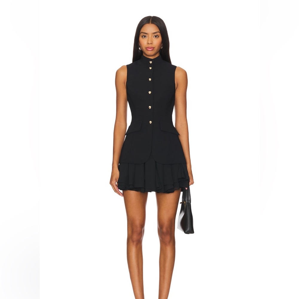 Amanda Uprichard Black Mini Dress with Gold Buttons